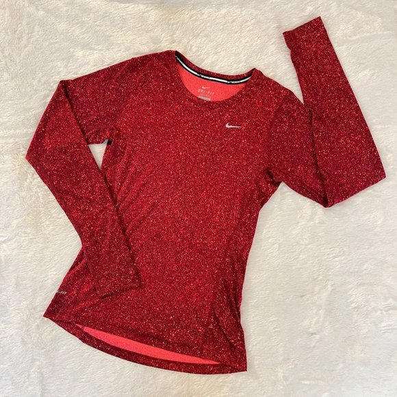 Nike Tops - 2077 Nike Running DRI-Fit Long Sleeve Tee Size XS Red/Pink